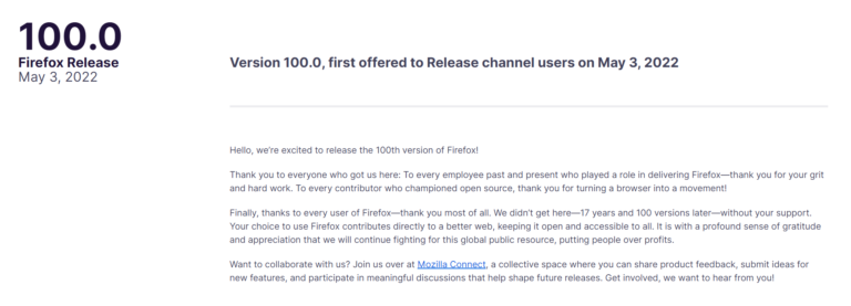 Firefoxもバージョン100になりました