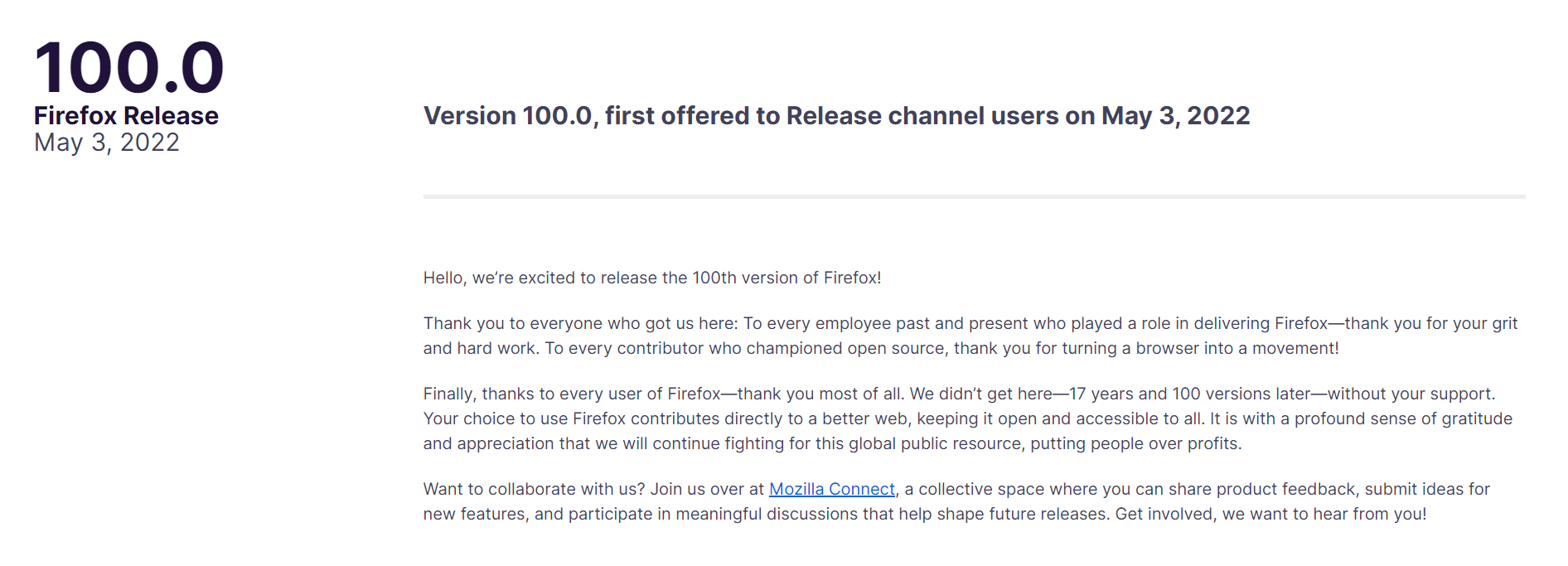 Firefoxもバージョン100になりました